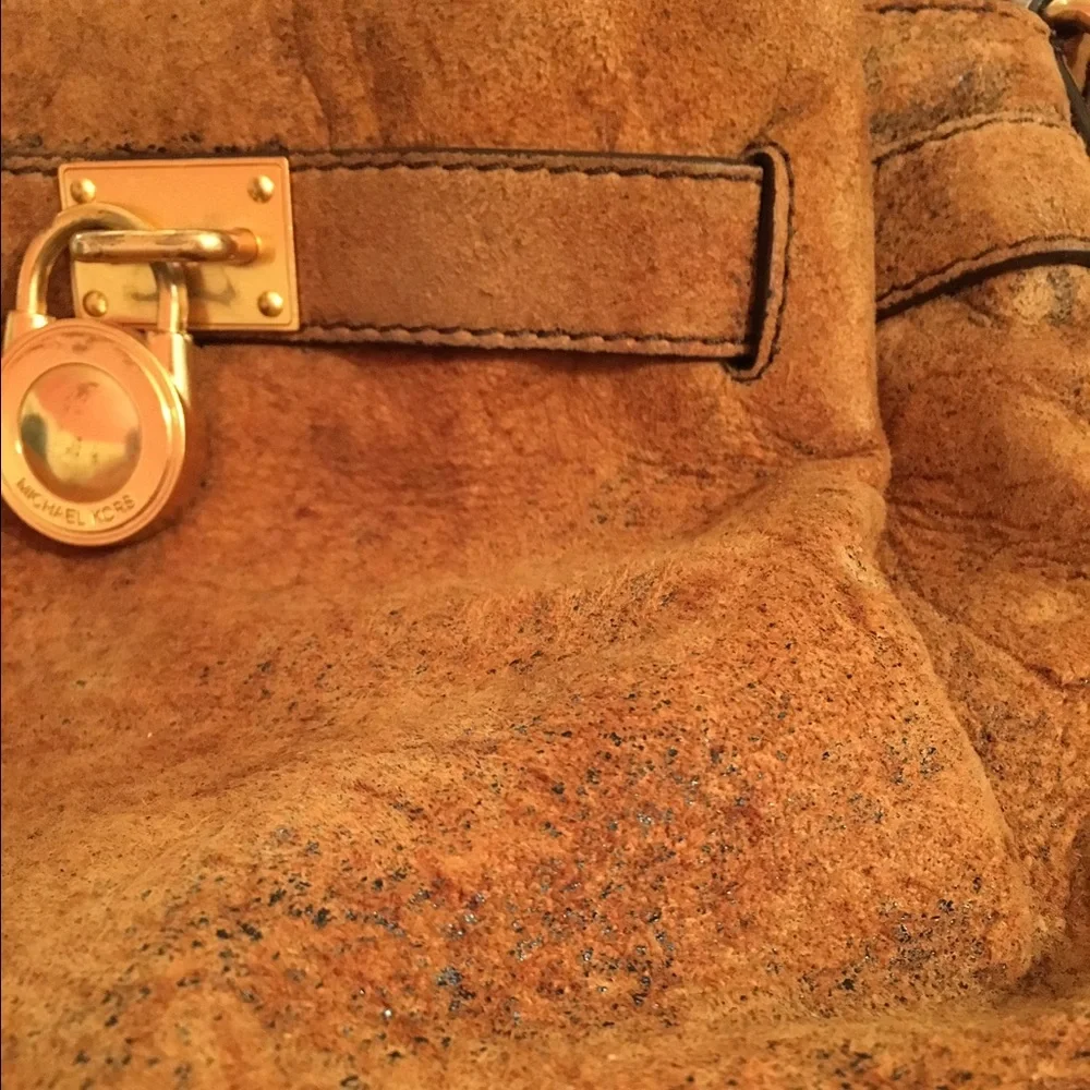 Michael Kors Distressed Light Brown Suede Leather Crossbody Bag